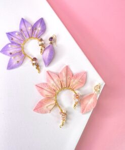 Aretes Earcuff Nela - Earcuff Earrings Nela - Shop tropical edge  - Lila y rosa