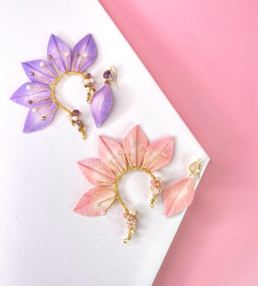 Aretes Earcuff Nela - Earcuff Earrings Nela - Shop tropical edge  - Lila y rosa