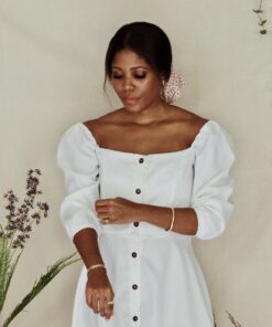 White Midi Dress - SAMNA - Rosa Dress - Natalie Sampson