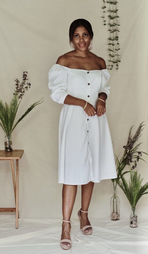 White Midi Dress - SAMNA - Rosa Dress - Natalie Sampson